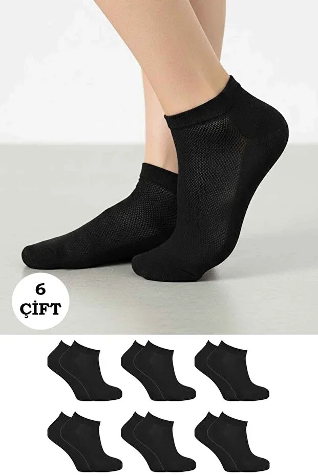 Women's Black Boat Cotton Rice Knit Socks 6-Pack