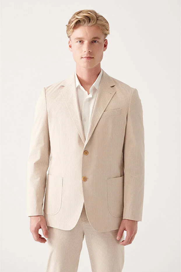 Men's Beige Unlined Cotton Blend Double Vent Jacket A31Y4006
