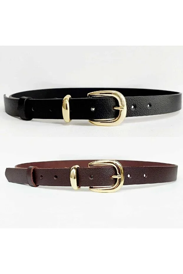 100% Genuine Leather Black And Bitter Coffee 2-Piece Women's Belt