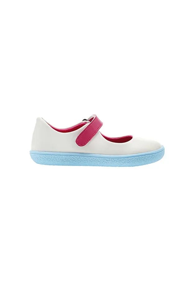 Girls' Single Strap White Ballet Flats
