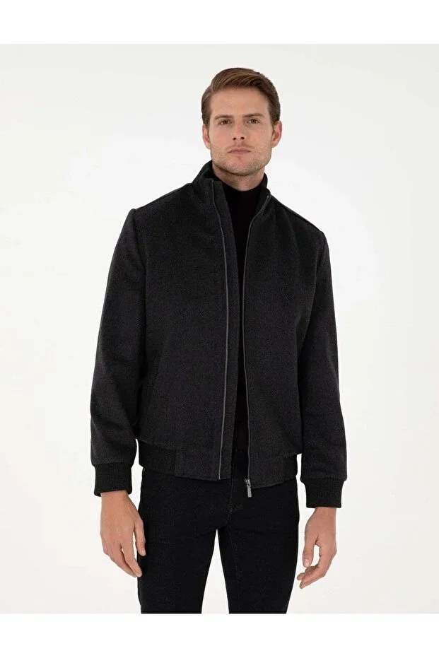 Men's Coat %52 Wool Plain Patterned Hoodless 2039525