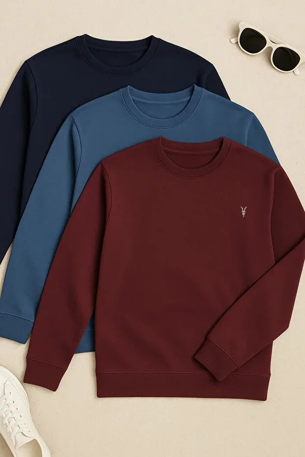 Men's Long Sleeve Basic Loose 3-Piece Sweatshirt