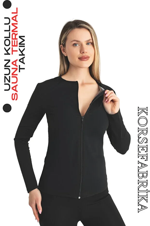 LONG SLEEVE ZIPPERED SAUNA-THERMAL TOP and LEGGINGS SET