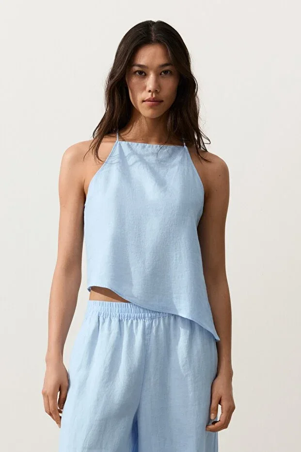 Oysho 100% Linen Asymmetric Sleeveless Top