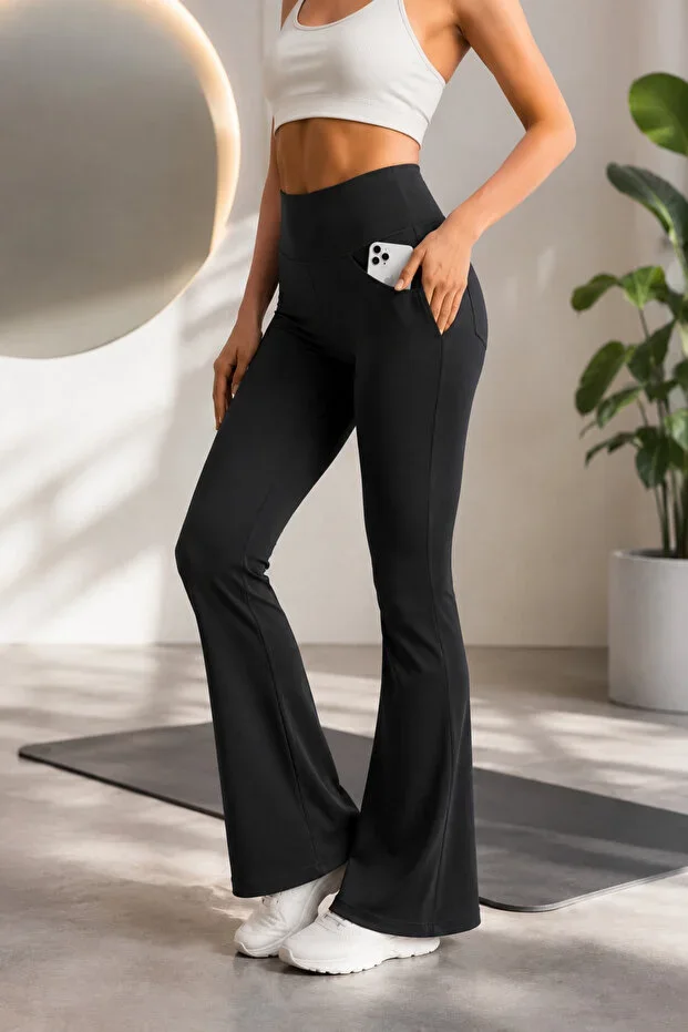 Women's Bootcut High Waist Yoga Exercise 4 Pocket Sculpting Bell Bottom Leggings Pants