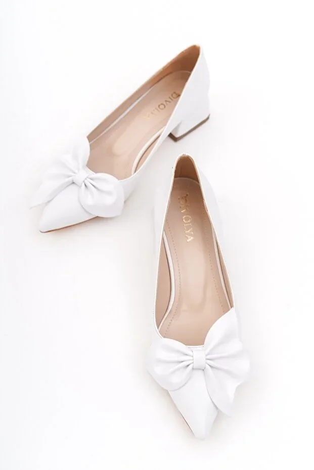 Camila White Bow (4cm) Pointed Toe Heels
