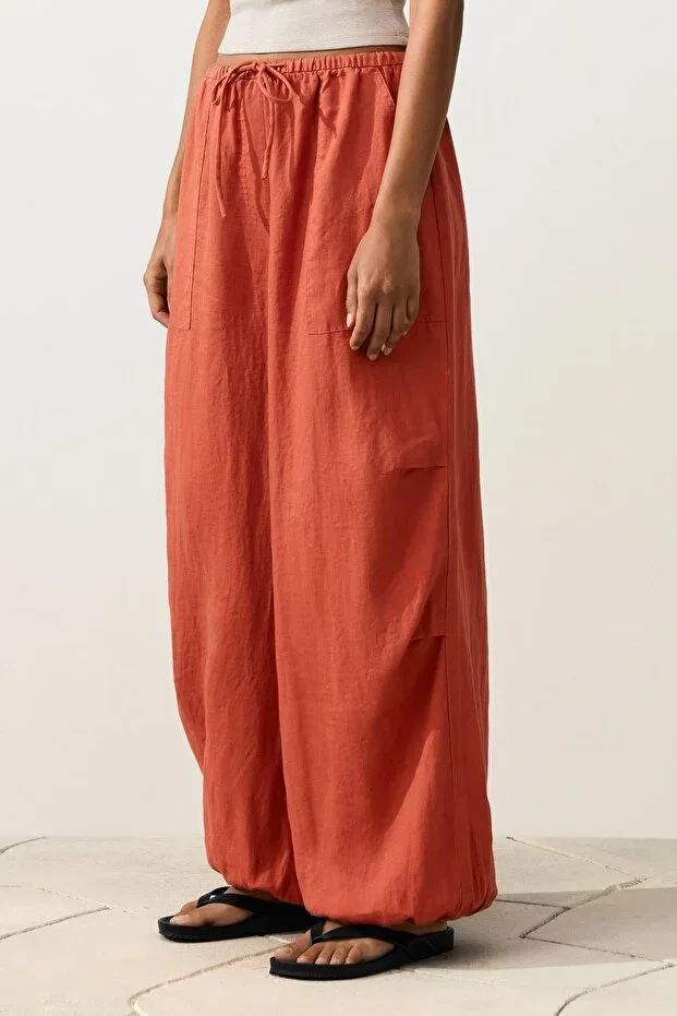 Oysho 100% linen bloomer cargo pants