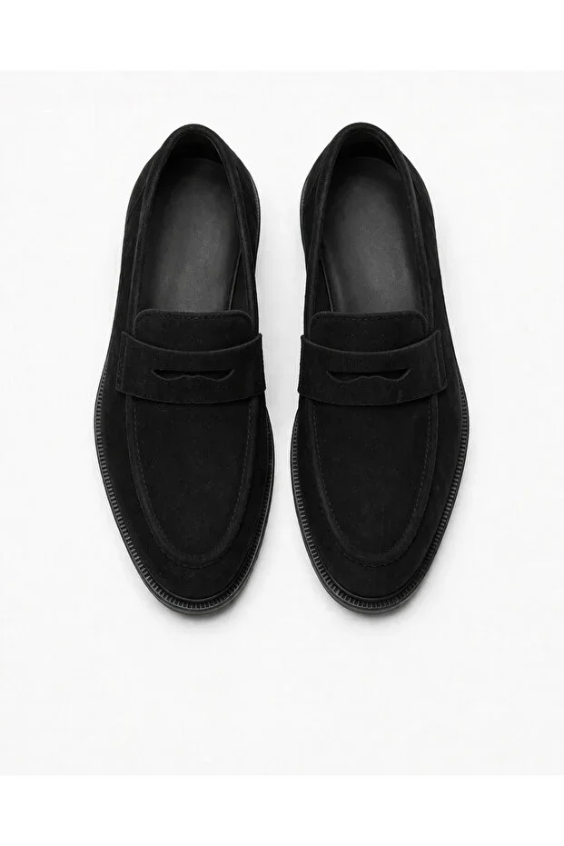 Women's Black Suede Loafer Casual Flat Sole Masculine Shoes