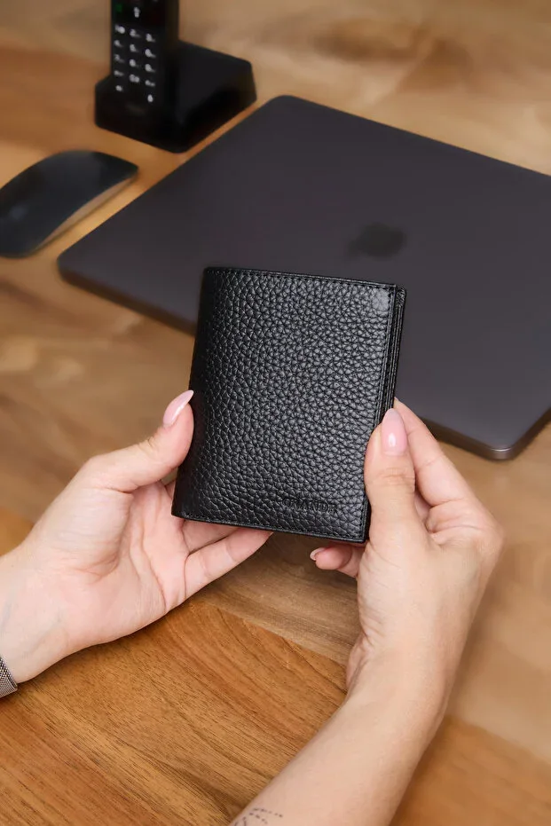 3701 Genuine Real Leather Vertical Men's Wallet Black
