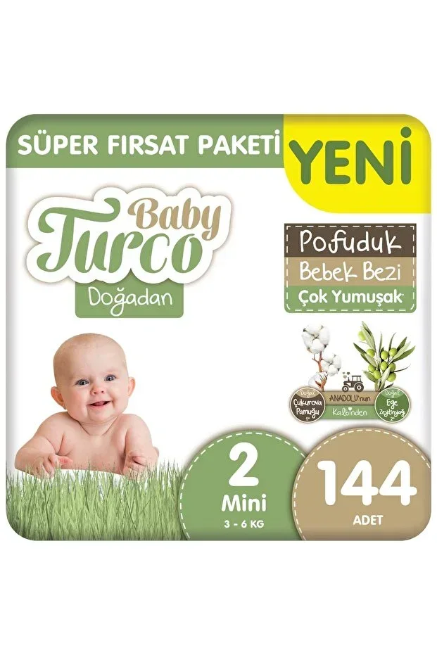 Doğadan Süper Fırsat Paketi Pofuduk Baby Diaper Size 2 Mini 144 Pieces