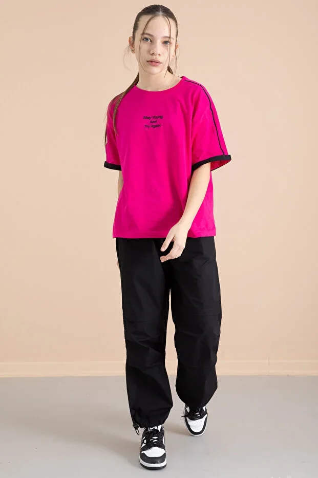 Black Girls' Parachute Pants 2-Piece Set 20388