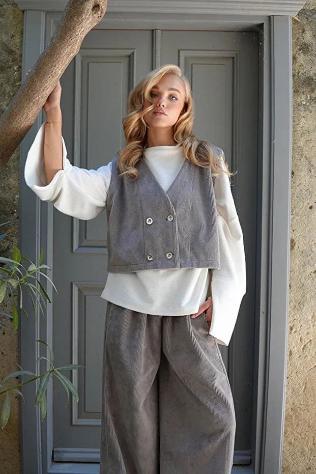 Grey Shawl Collar Velvet Vest ALC-X14568