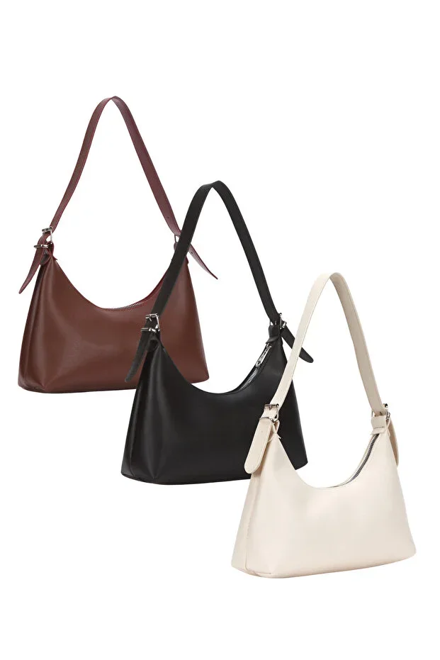 Women's 3-Piece Bag Set Baguette Daily Hand, Arm, and Shoulder Bag Three Bags Burgundy, Black, and Cream