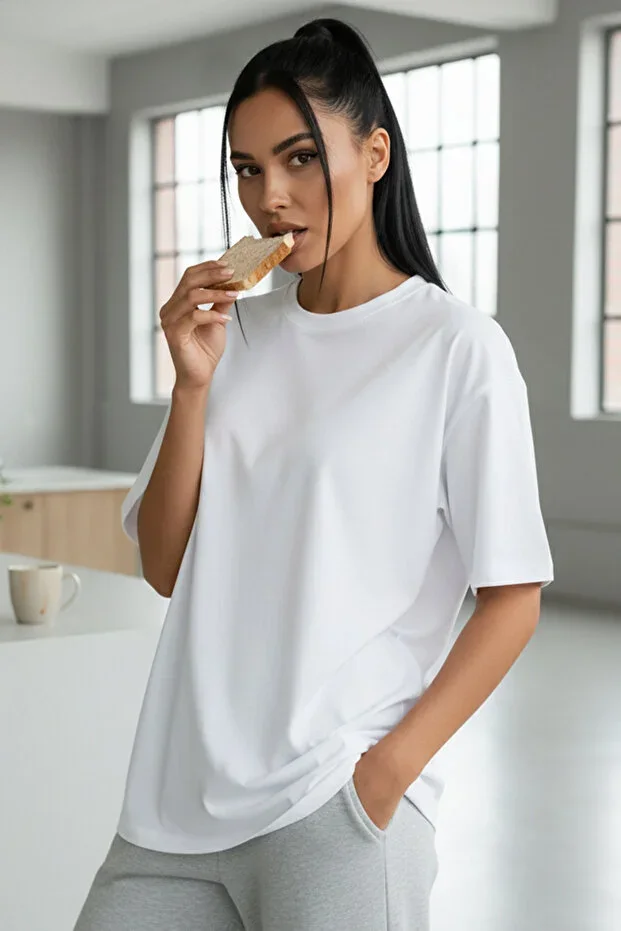 Teenage Millionaire White Basic Plain Unprinted Oversize Loose Boyfriend Women's T-shirt
