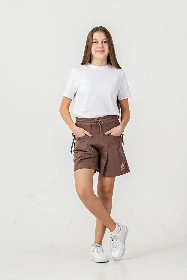 Life İs Good Print Pockets Bow Girl Child Shorts