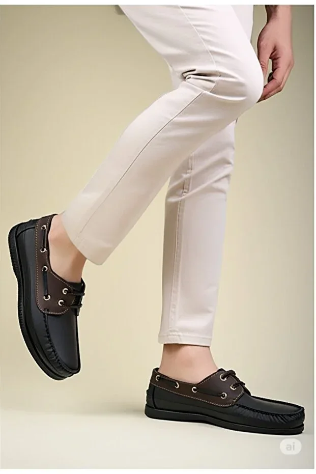 All Genuine Leather Guaranteed Comfortable Daily Moccasin Boat Style Casual Men's Orthopedic Sole Shoes