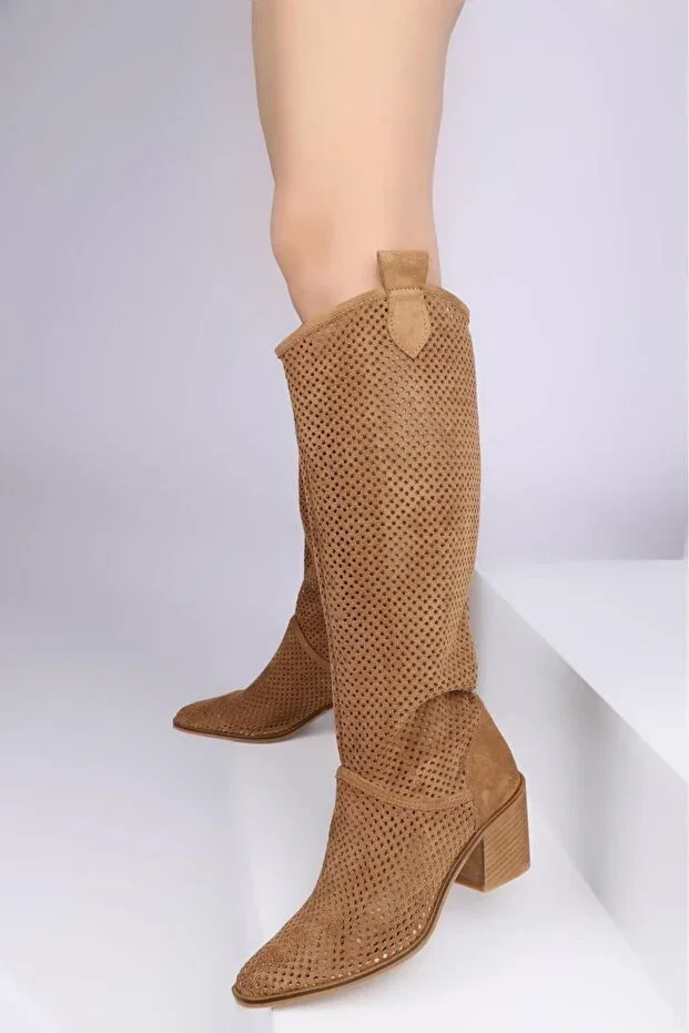Western Design Thick Heel Studded Long Summer Boot