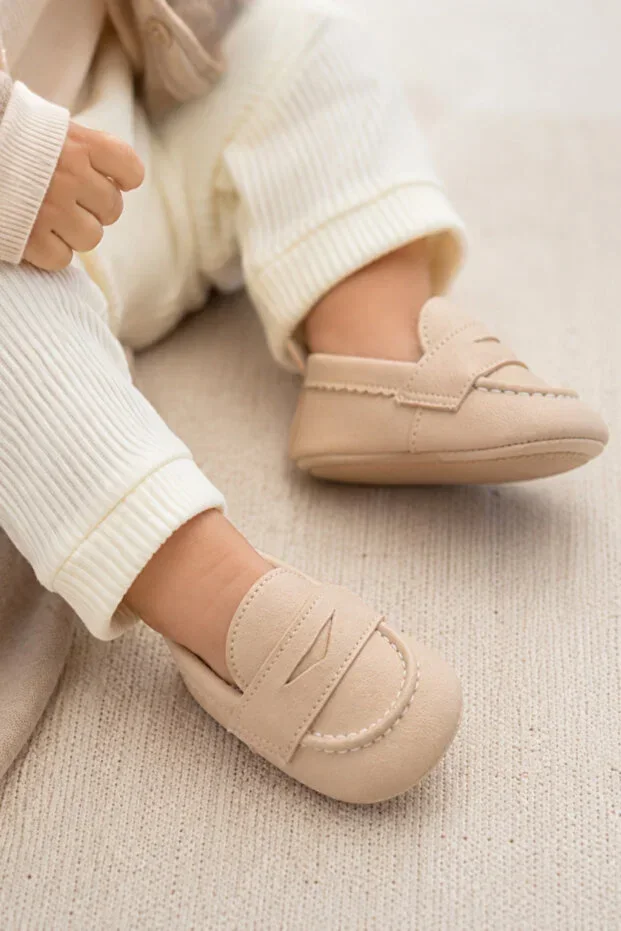 Non-Slip Sole Baby Loafer Shoes Cream Beige First Step and Special Occasion Shoes