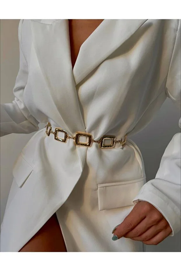 Women's Waist Chain with Square Detail, Waist Belt, Dress Belt, Skirt Belt