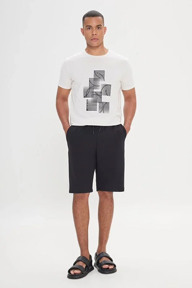 Men's Black Standard Fit Regular Cut Casual Knit Shorts