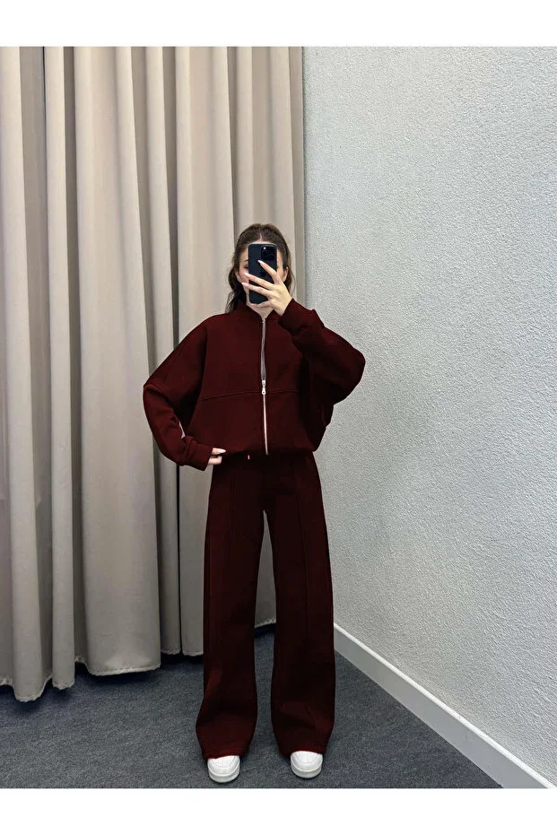 WOMEN'S BOMBER COLLAR HOODED CARDIGAN SWEATSuit SET