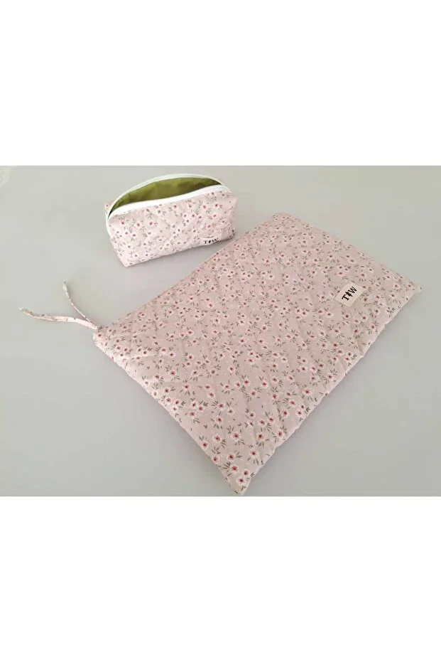 Crispy pink floral laptop-pencil case set (15-16 inch)