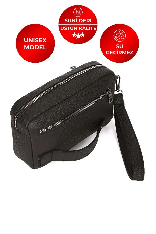 Black Unisex Vegan Leather Portfolio & Clutch Hand & Wrist Bag