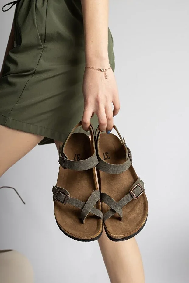 Women's Sandal Khaki Toe Post Snap