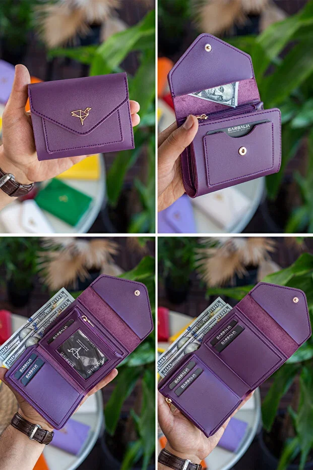 Colombia Vegan Leather Coin Pocket Wallet with Plenty of Card Slots Mini Purple Women's Wallet