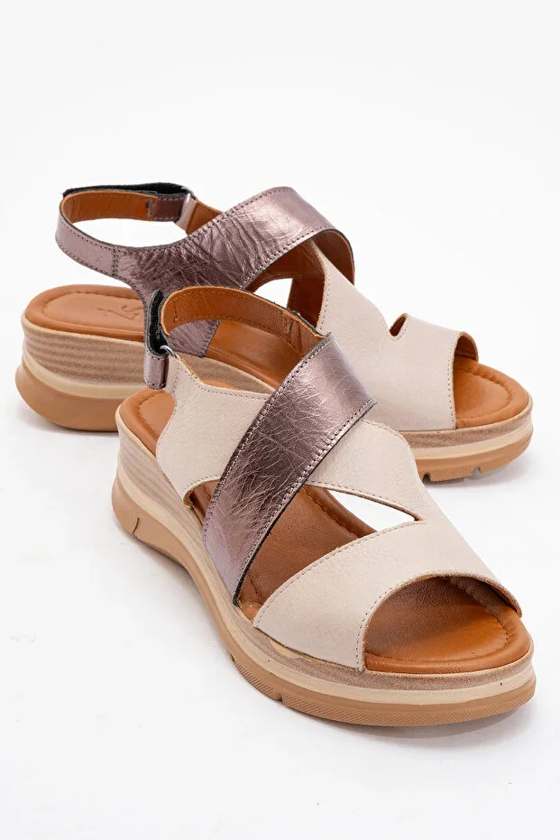 Silviana Plated Genuine Leather Sandal Grey-Bronze