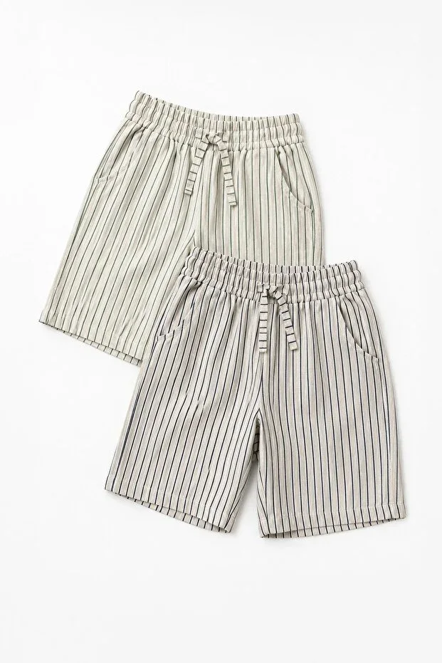 Boys Striped Linen 2-Piece Shorts