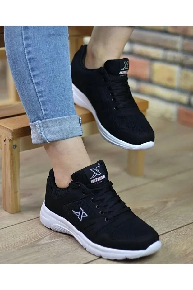 StepMore Women's Black White Sports Shoe Comfortable Lightweight Sole Daily Sneaker Walking Shoe 020
