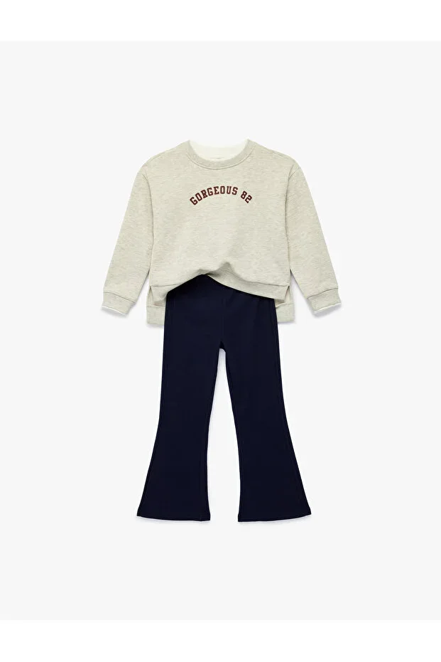 Printed Long Sleeve Brushed Sweatshirt and Flared Trousers Set - 2-Piece Set