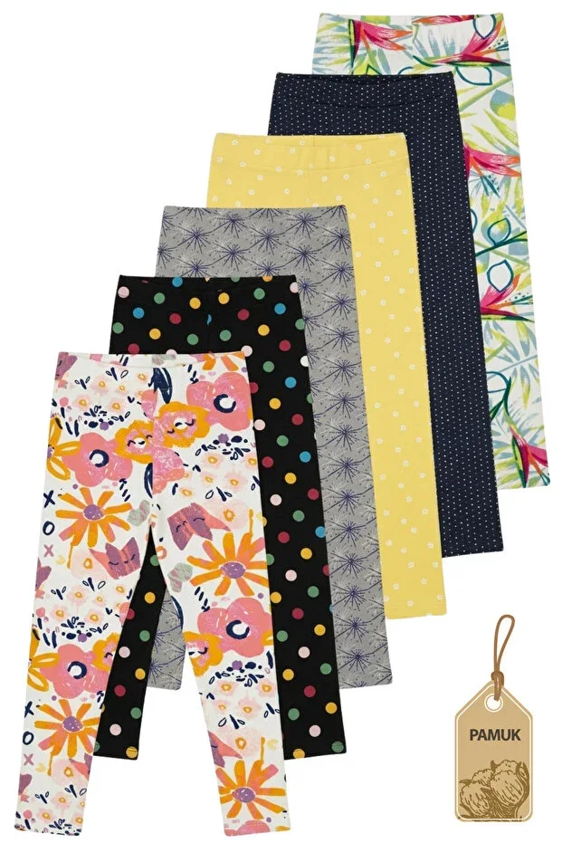 Kids Tights - 6-Piece Set Patterned Lycra Comfortable Seasonal Cotton Girls Long Tights St-6