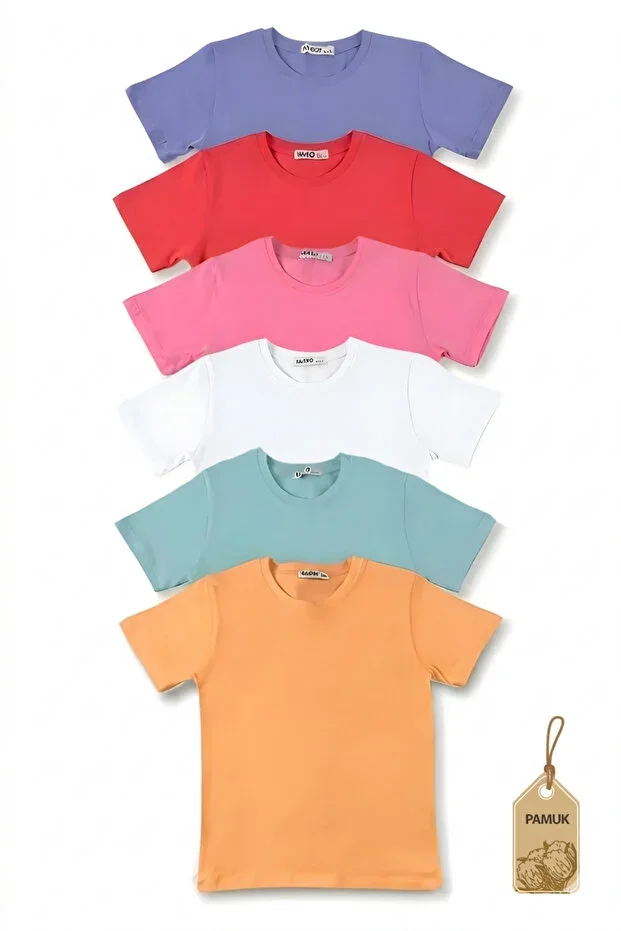 Girls Boys T-shirt - 6-Piece Set Basic Design Plain Short Sleeve T-shirt - Children's T-shirt Pack