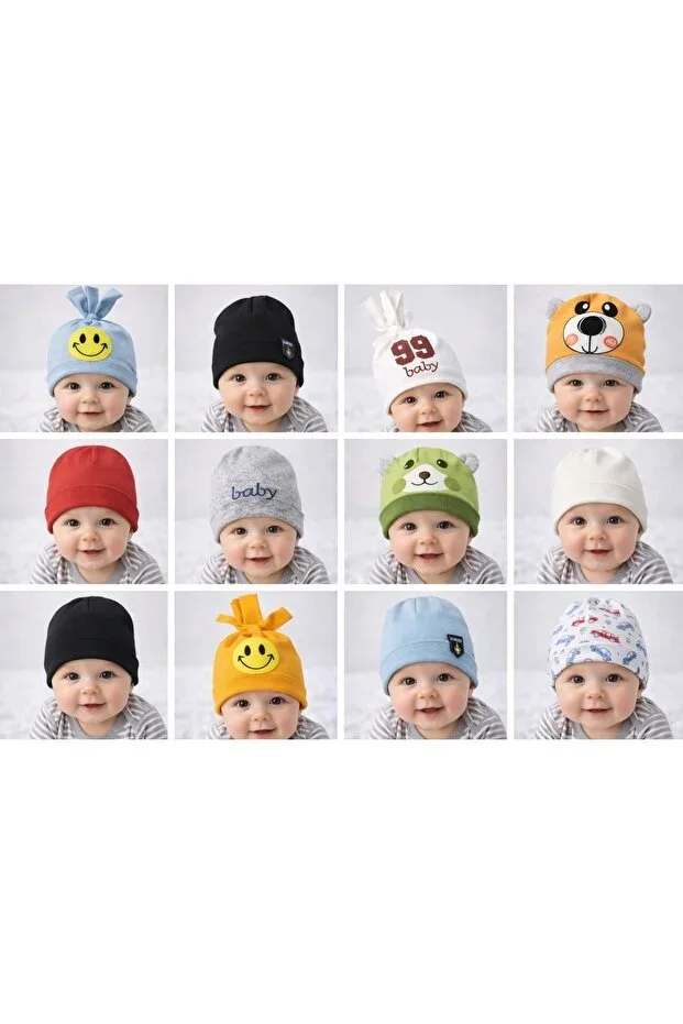 6 Pieces 0-6 Months Surprise Mixed Cotton Baby Hat