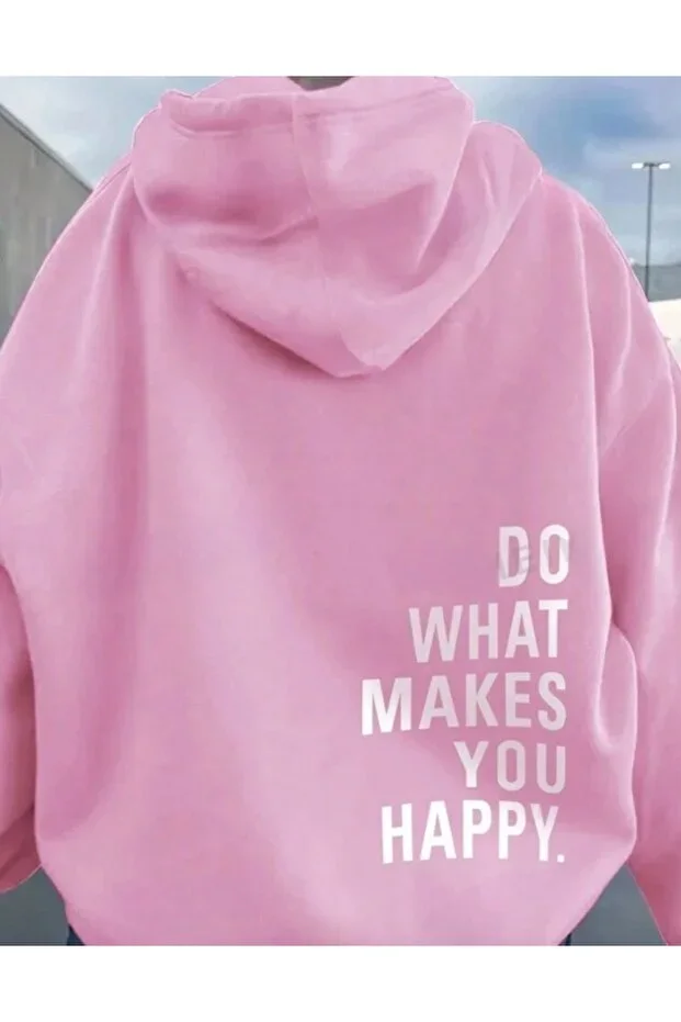 BYMEER Pink Do What Makes You Oversize Printed Sweatshirt