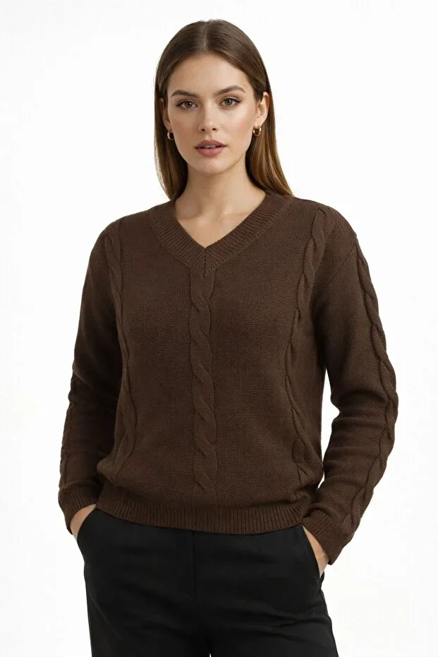 STECCA Cable Knit Sweater V-Neck Long Sleeve
