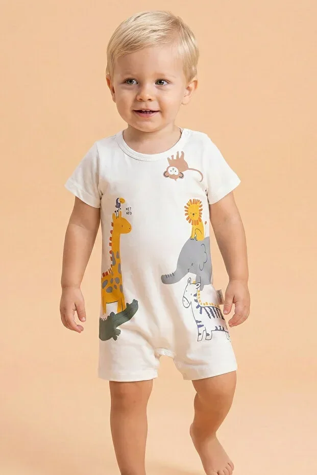 %100 Cotton Baby Boy Child Patterned Summer Short Romper