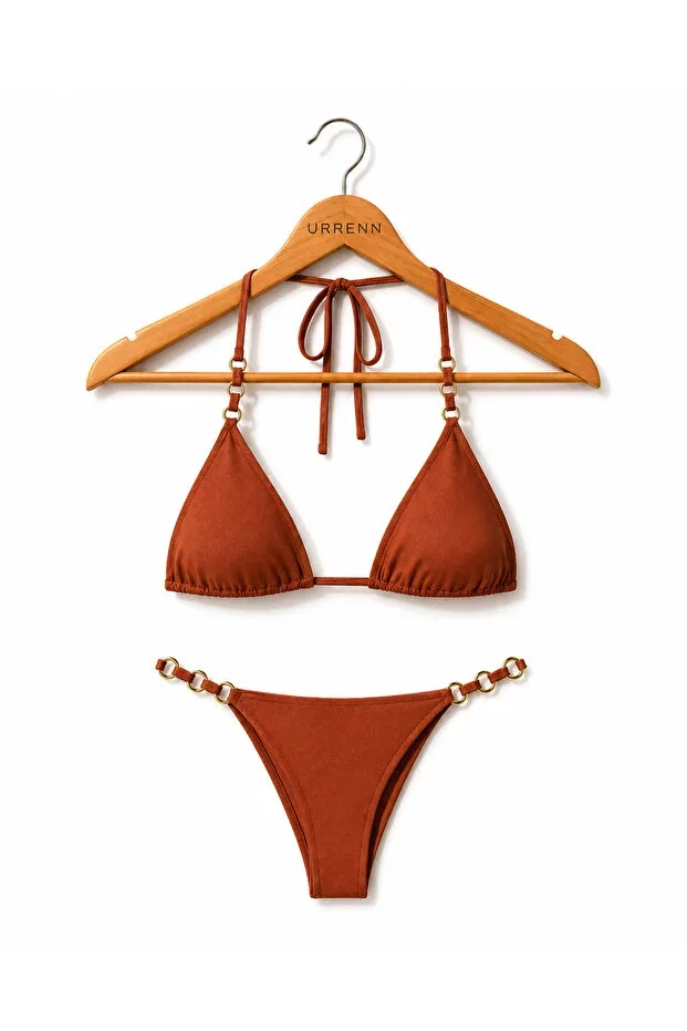 Gold Ring Detailed Triangle Bikini Set – Elvyn Gold | Non-padded, Beachwear 2026 NEW Season