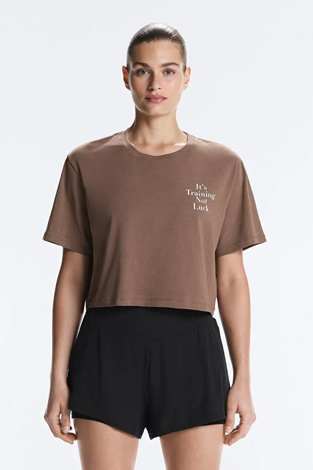 Oysho Boxy crop cotton blend printed t-shirt