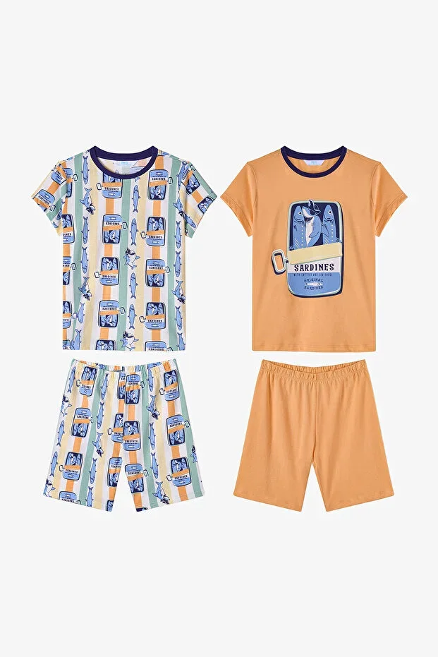 Light Orange Boys' Sharkines Cotton 2-Piece Pajama Set