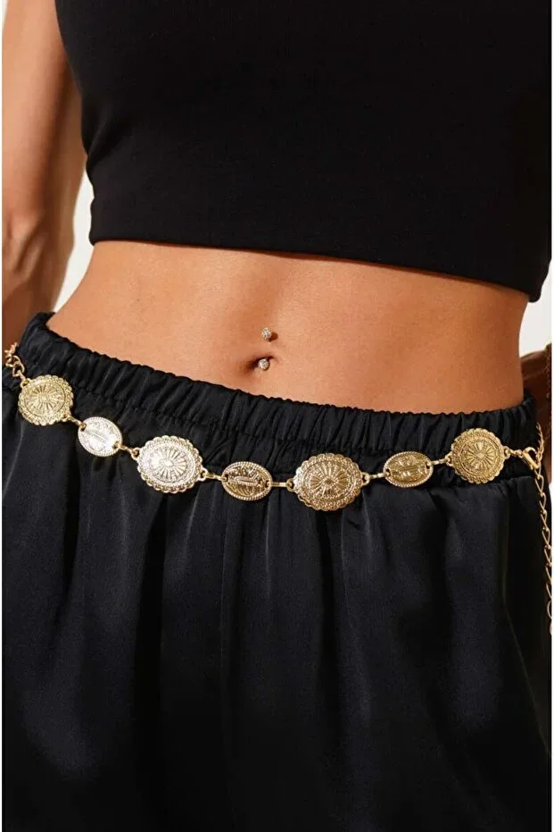 Oval Pattern Chain Belt Women's Belt Dress Belt Shirt Belt Jacket Belt
