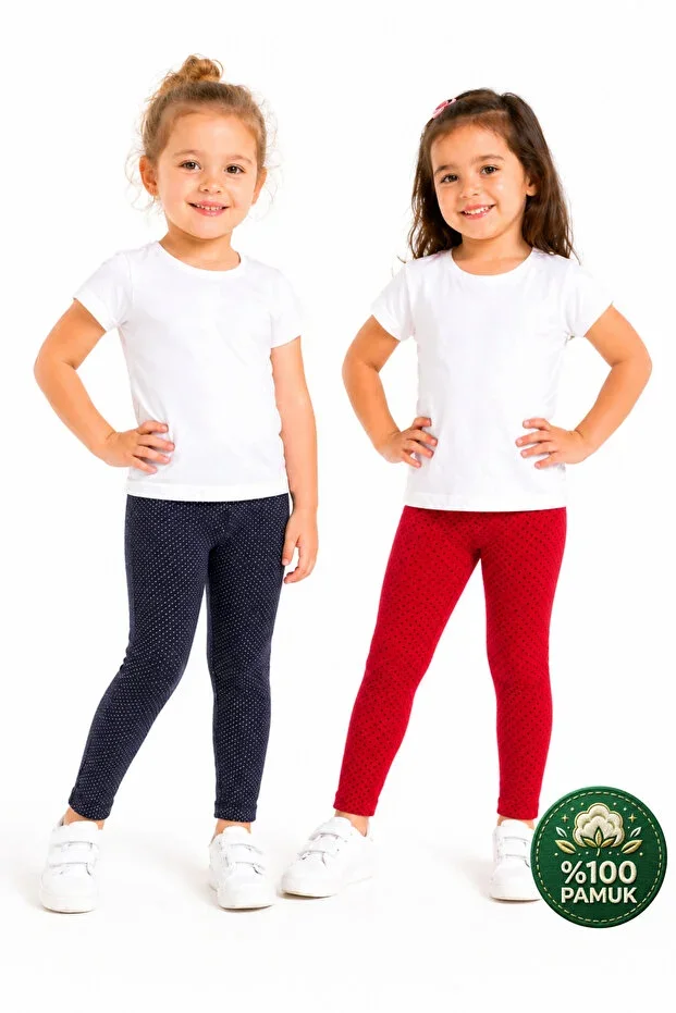 Girls' Tights 2-Pack 100% Cotton Stretchy Comfortable Daily Tights Polka Dot Navy Blue Red Children's Tights