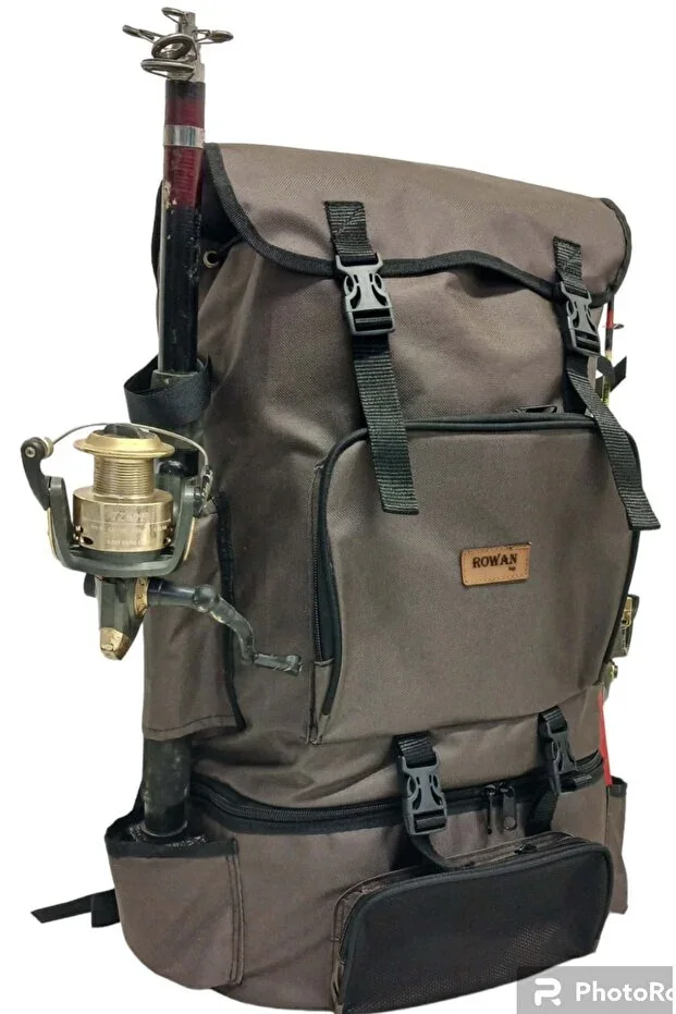 ROWAN ÇANTA THERMAL BAG WITH BOTTOM COMPARTMENT, BROWN, SIDE ROD HOLDER, FOR CAMPING FISHING 62*41*22 CM