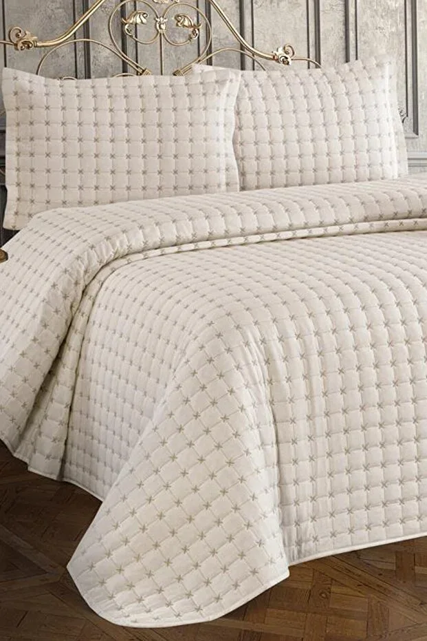 Yıldız Double Size Quilted Bedspread Cream