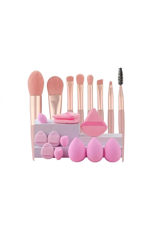 Pink Makeup Brush and Sponge Set Professional Multi-Purpose Makeup Accessory Set