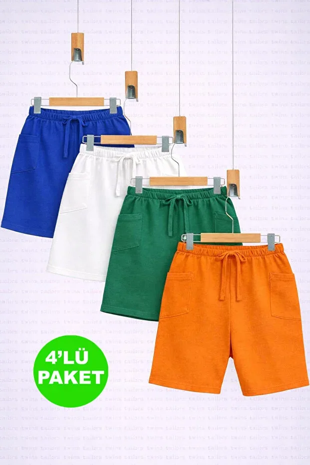 Cotton Jersey Green-White-Royal Blue-Orange 4-Pack Unisex Cotton Kids Short Shorts