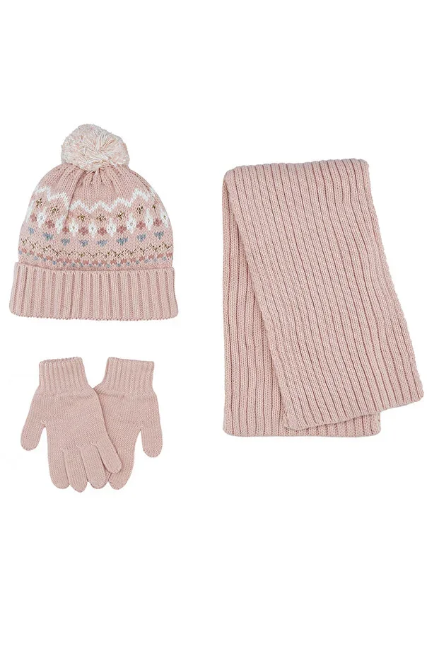 Girls Pink Scarf Hat Set