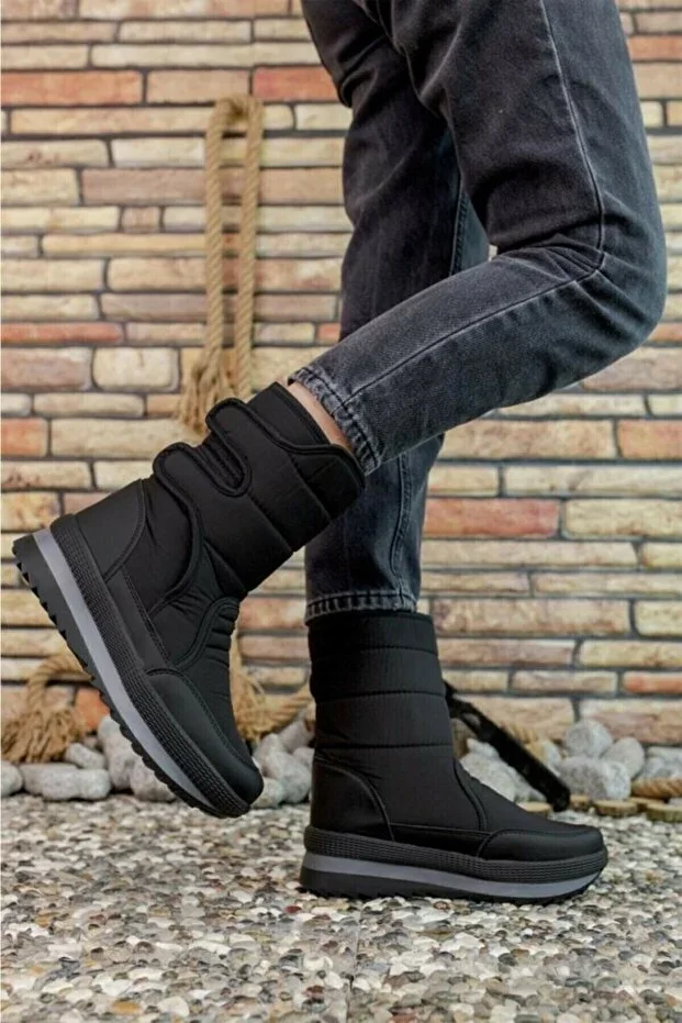 Unisex Snow Boot Furry Casual Velcro - Black